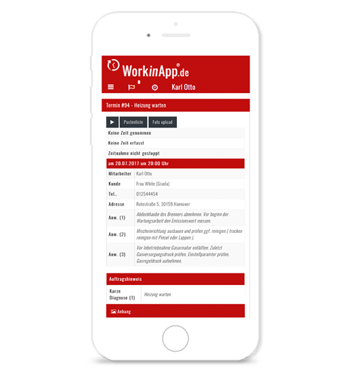 Handwerkersoftware mit Zeiterfassung für den Auftrag und App mit allen Auftragsinformationen