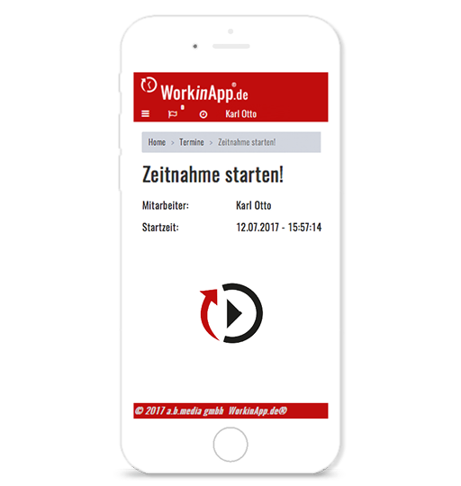 Zeiterfassung in App mit Start-Taste zur Erfassung der Zeit